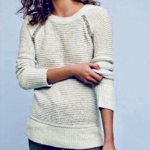 NWT Anthropologie Sleeping on Snow Rhinestone Light Blue Knit Sweater Size S